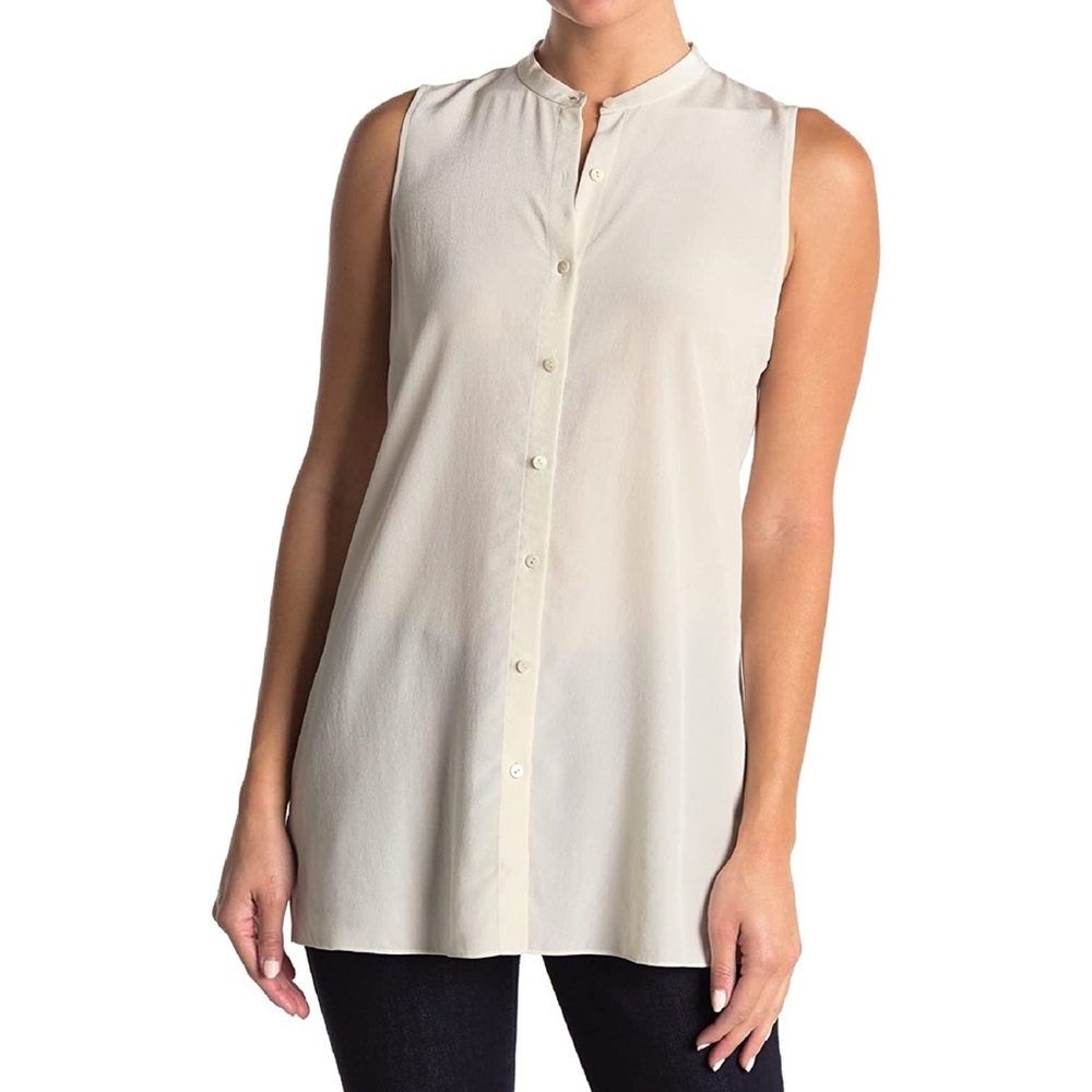 Eileen Fisher Silk Mandarin Collar Blouse